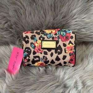 Betsey Johnson Cheetah Flower Print makeup Bag